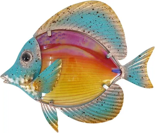 Esculturas de pared de peces de metal, decoración del hogar, 10 pulgadas, arte de vidrio, estatuas colgantes para dormitorio, sala de estar, color