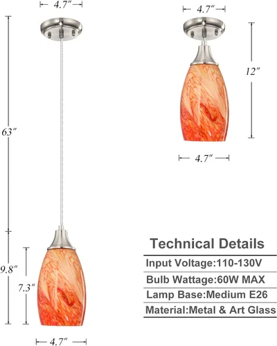 Miniatura 32 de karyfine Mini lámparas colgantes de vidrio artístico para isla de cocina, hechas a mano en color teja con vidrio dorado, iluminación colgante