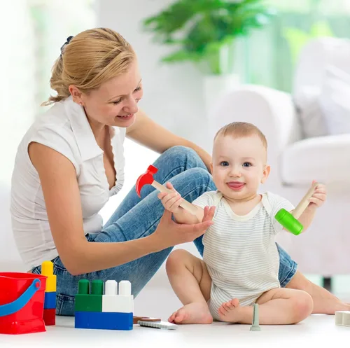 Miniatura 3 de Martillos de madera de simulación de martillos de madera pequeños de plástico para niños pequeños, herramientas de mantenimiento portátiles