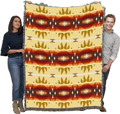 Miniatura 10 de Pure Country Weavers Cimarron - Manta azul inspirada en los nativos americanos del suroeste - Tapiz de regalo tejido de algodón - Fabricado