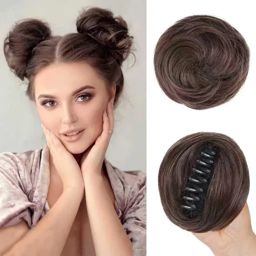 Miniatura 8 de 2 extensiones de moño de pelo sintético para mujer, mini moños naturales con clip, extensiones de cabello para mujer, moño desordenado, para uso