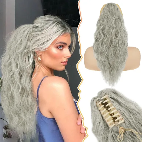 Miniatura 21 de BARSDAR Extensión de cola de caballo corta para mujer, extensiones de cabello sintético suave con clip de garra de 12 pulgadas, extensiones de cola