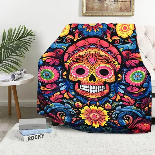 Firmiso Regalos de calavera de azúcar para mujeres y hombres, manta del Día de los Muertos para decoración del hogar, calavera de Halloween de forro