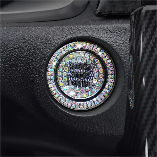 Miniatura 7 de BELOMI Anillo decorativo para botón de arranque y parada del motor de automóvil, 2 unidades, calcomanías protectoras para botón de arranque