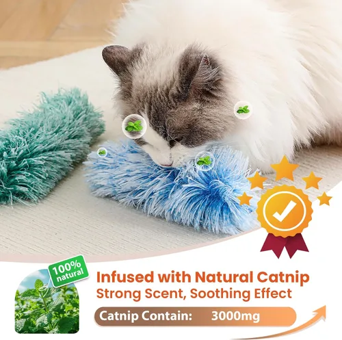 Miniatura 4 de Paquete de 3 juguetes de almohada para gatos con hierba gatera, juguetes de felpa suave, juguetes interactivos para masticar gatitos, juguetes