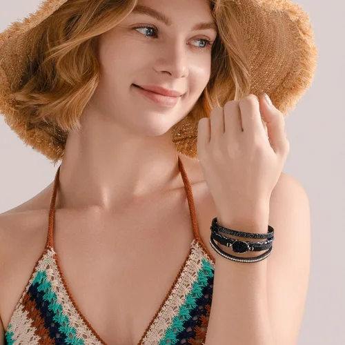 Miniatura 302 de FANCY SHINY - Pulsera de cuero estilo bohemio, pulsera de cuentas de cristal con cierre magnético, regalos de joyería para mujer