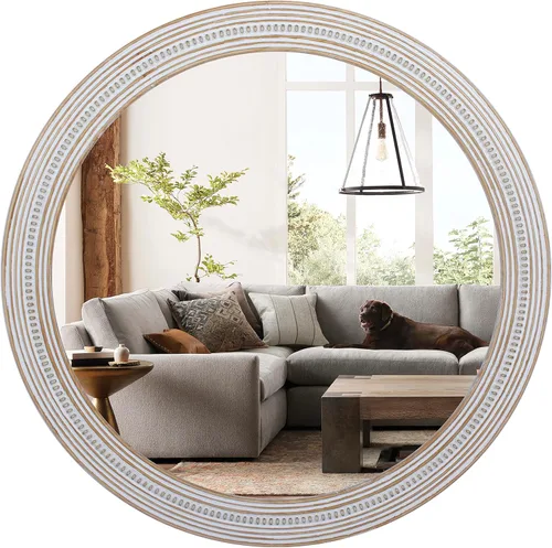 Miniatura 13 de Reflinto Espejos redondos de madera boho de 24 pulgadas para decoración de pared, espejo circular decorativo rústico para baño, sobre fregadero