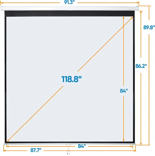 Miniatura 6 de SUPER DEAL Pantalla de proyector de 120 pulgadas, pantalla de proyección retráctil, pantalla HD desplegable manual, formato 1:1 para cine en casa