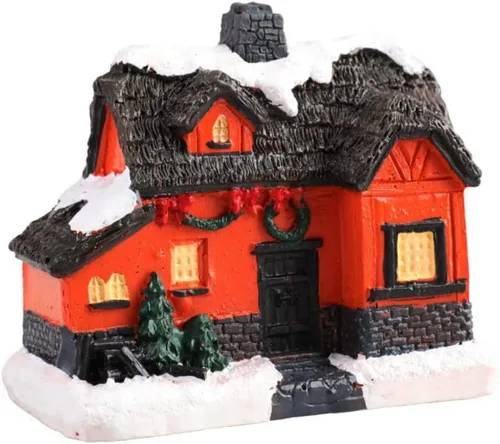 Miniatura 9 de Ochine Casa con luz de pueblo navideño, decoración navideña con luz LED, material de resina, edificios coleccionables de vacaciones