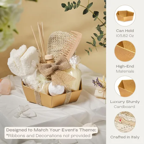 Miniatura 3 de Paquete de 5 cestas vacías para regalos, contenedores ideales para Navidad y boda, 8 x 6.69 x 2.75 pulgadas, color dorado