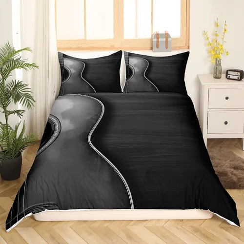 Juego de funda de edredón de guitarra, música folk pop, guitarra, para niños, niñas, adultos, instrumento clásico, funda de edredón ligera con 2