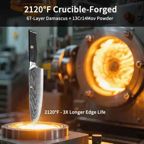 Miniatura 7 de Cuchillo de chef, cuchillo de damasco de 8 pulgadas, cuchillo de cocina de acero inoxidable de alto carbono de 67 capas, cuchillos de corte afilados