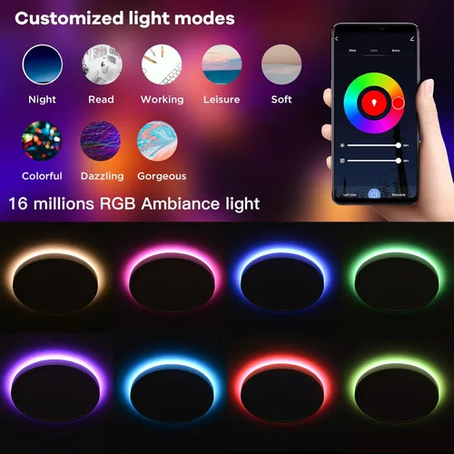Miniatura 3 de TALOYA Luminaria inteligente de techo de 10 pulgadas con montaje empotrado LED y luz nocturna RGB, compatible con Alexa y Google Assistant, lámpara