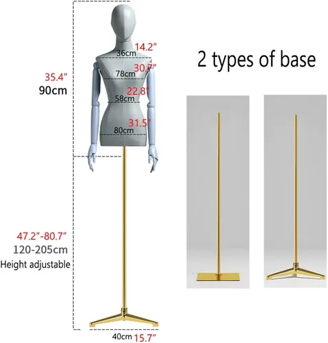 Miniatura 4 de Maniquí de forma de vestido femenino, torso de maniquí de cuerpo de poliuretano con soporte de metal ajustable en altura, brazos de madera, cuerpo