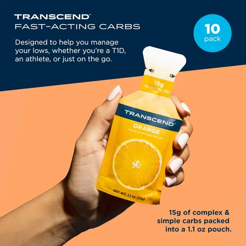 Miniatura 2 de Transcend Foods Gel de naranja (1.1 onzas, paquete de 10) gel de carbohidratos de acción rápida sabor naranja, sin cafeína, sin gluten