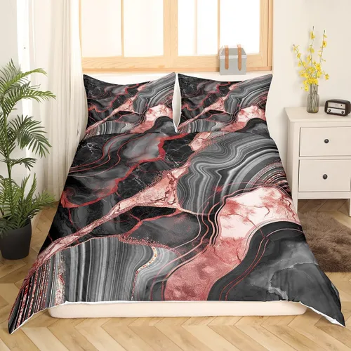 Miniatura 19 de Funda de edredón de mármol negro tamaño individual, juego de ropa de cama dorada para adultos, hombres y mujeres, funda de edredón de textura