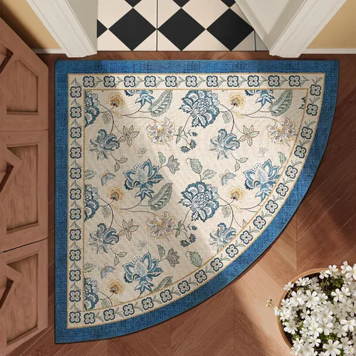 Miniatura 60 de Jinchan Fiora - Alfombra redonda de 8 pies, alfombras vintage con diseño floral envejecido, lavable a máquina, antideslizante, de pelo bajo, Azul