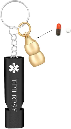 Miniatura 9 de Llavero médico de emergencia con silbato de seguridad fuerte y pastillero, herramienta de alerta EDC para personas mayores, adultos, uso al aire