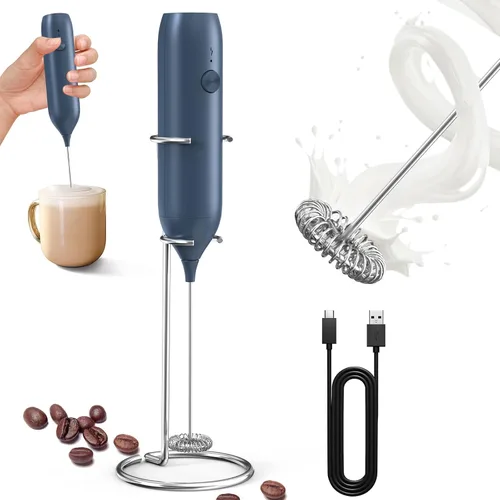 Miniatura 27 de CIRCLE JOY Espumador de leche recargable de mano, cabezal de batidor de doble bobina, espumador de café eléctrico, varilla espumadora de mano