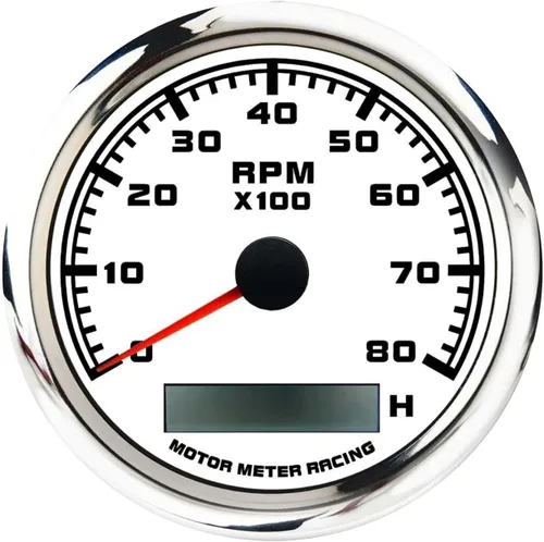 Miniatura 13 de MOTOR METER RACING Serie Pro W 85mm 3-3/8" Tacómetro 4000 RPM para motor de gasolina diésel con medidor de horas Dial blanco LED rojo Impermeable