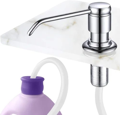 Miniatura 10 de GAGALIFE Dispensador de jabón para fregadero de cocina (níquel cepillado) y kit de tubo de extensión, cabezal completo de latón, tubo de silicona
