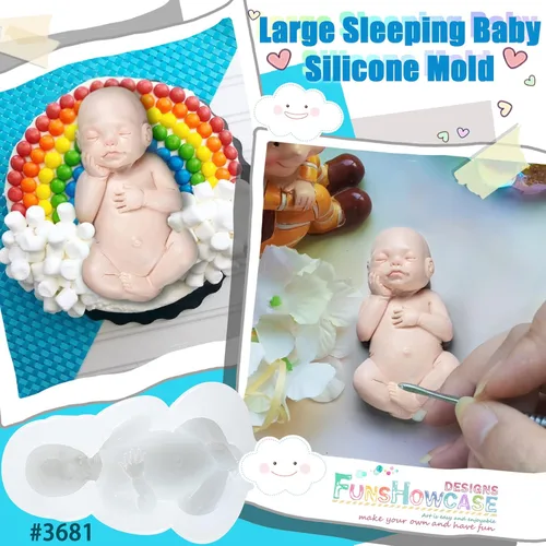 Miniatura 3 de Molde de silicona grande para bebé dormido para decoración de tartas, jabón de chocolate, vela, cera arcilla, 3.6 x 2 pulgadas