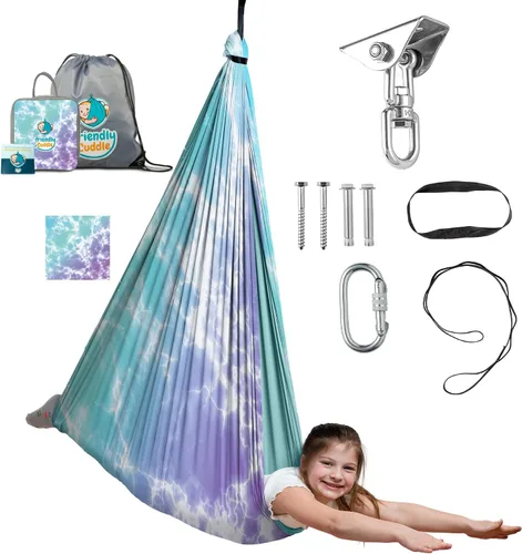 Miniatura 30 de Columpio sensorial de interior para niños o exterior – Soporta 300 libras, doble capa y giro de 360°, columpio hamaca de terapia de compresión