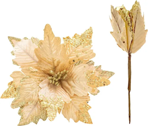 6 adornos para árbol de Navidad con purpurina para árbol de Navidad, flores artificiales de Navidad, accesorios florales, flores de franela