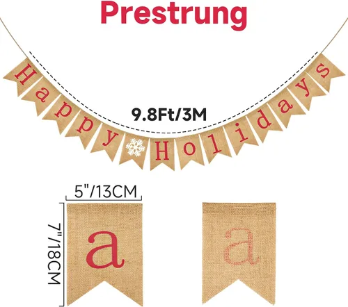 Miniatura 2 de GCQQ Bandera de Feliz Día Festivo - Banderas de Navidad de Burlap Pre-hiladas, Bandera Roja de Feliz Día Festivo para Interior con Copo de Nieve