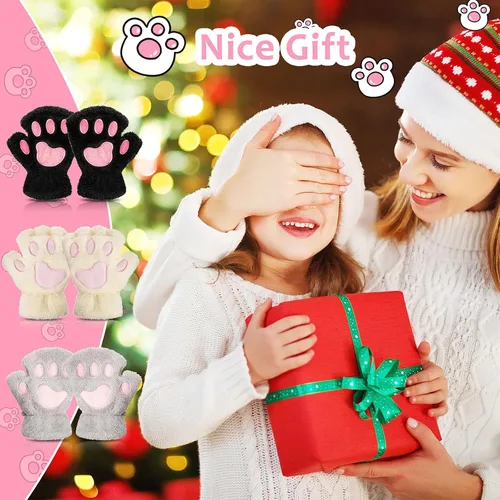 Miniatura 6 de Guantes de pata de gato, 3 pares de guantes kawaii, patas de gato, cosplay, piel sintética, guantes de gato, patas de león, guantes sin dedos