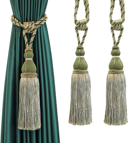 Miniatura 16 de BEL AVENIR Paquete de 2 alzapaños de cortina con borlas, grandes hechos a mano, cuerda para el hogar, oficina, hotel, elegante decorativo (beige)