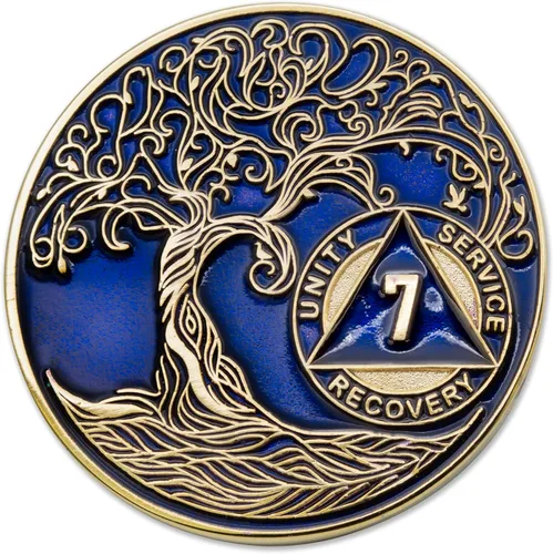 Miniatura 95 de 20 Year Sobriety Mint Twisted Tree of Life - Medallón de recuperación AA chapado en oro, fichas y fichas, color negro