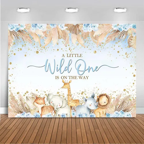 Mocsicka Telón de fondo para baby shower de safari para niños, diseño bohemio, animales de la selva, un poco salvaje, uno está en el camino, vinilo