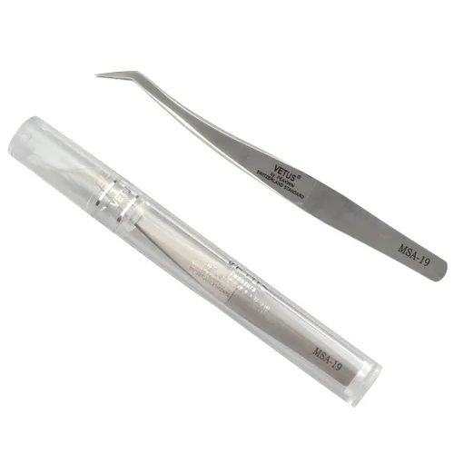 Miniatura 8 de 1 pinza de delfín, acero inoxidable, antimagnéticas y antiestáticas, duras y de alta precisión, curvadas, funda de cuero negro, pinzas de pestañas