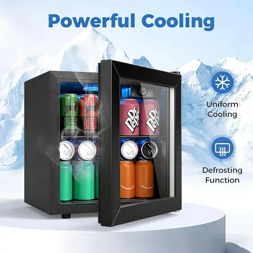 Miniatura 5 de COSTWAY Refrigerador de bebidas, 1.3 pies cúbicos, 12 botellas y 55 latas, mini refrigerador con puerta de vidrio templado, estante extraíble