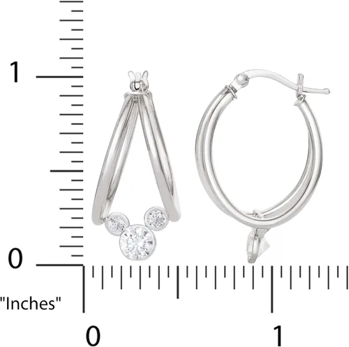 Miniatura 5 de Disney Pendientes de aro con diseño de Mickey Mouse de plata de ley con circonita cúbica para mujer Sterling 925 circonita