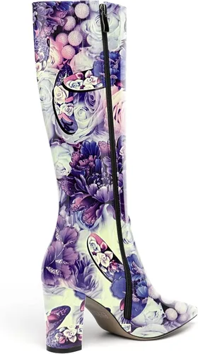 Miniatura 40 de AMBELIGHT Botas altas hasta la rodilla con cremallera y puntera puntiaguda para mujer, de patente sólida, tacón alto, 3.3 pulgadas