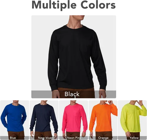 Miniatura 2 de A-SAFETY Playera de manga larga de seguridad de alta visibilidad, personalizable con logotipo (XS-6XL)