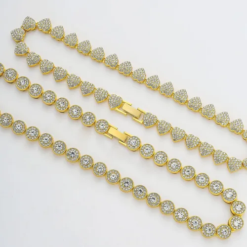 Miniatura 5 de Cadena de tenis de diamantes agrupados de doble capa, collar de cadena cubana de Miami para mujer, collar de cadena de corazón helado, regalo