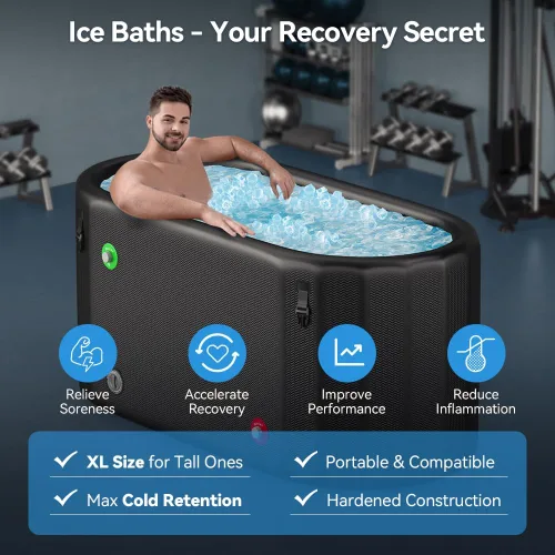 Miniatura 2 de Bañera de hielo mejorada para atletas XL de 160 galones, compatible con enfriador de agua, inmersión en frío, recuperación de atletas, baño de hielo