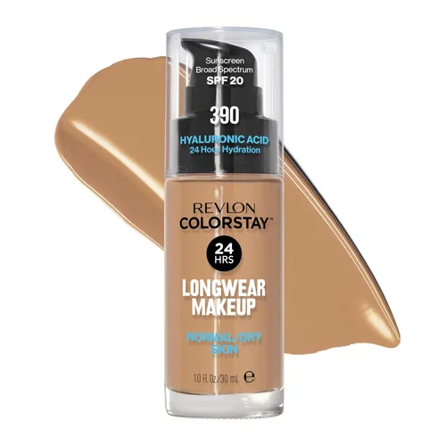 Miniatura 14 de Base líquida Revlon, maquillaje facial ColorStay para piel normal y seca, SPF 20, cobertura media-completa de larga duración con acabado natural
