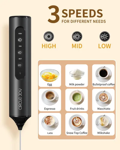 Miniatura 2 de CIRCLE JOY Varita espumadora de leche recargable de mano con 3 velocidades variables, 3 batidores y caja de almacenamiento, mezclador eléctrico