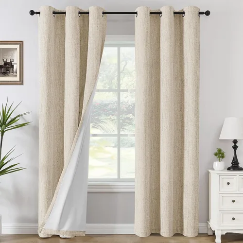 Miniatura 26 de H.VERSAILTEX Cortinas opacas de lino chenilla para dormitorio, térmicamente aisladas, cortinas texturizadas con aspecto de lino con revestimiento