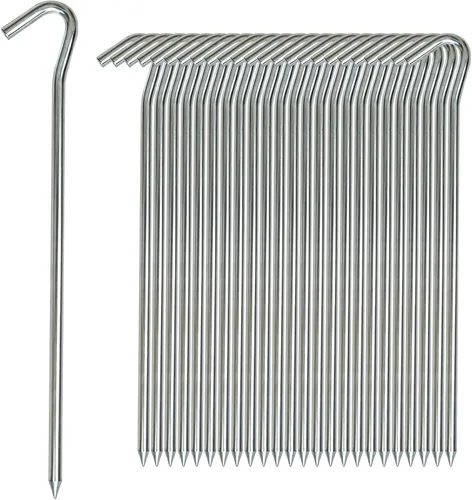 AAGUT Estacas de metal resistente de 9 pulgadas, paquete de 25 estacas de acero galvanizado resistente al óxido, ganchos para valla de jardín,