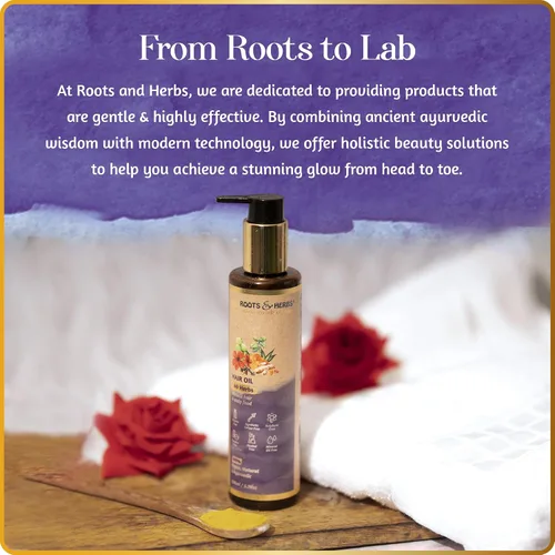 Miniatura 7 de ROOTS AND HERBS Aceite ayurvédico – 49 hierbas con bhringraj, flor de hibisco, brahmi, jatamansi y trifala para cabello más fuerte, liso, ondulado