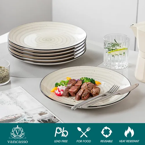 Miniatura 3 de vancasso Bonbon - Juego de 6 platos llanos de cerámica de 10.5 pulgadas, platos grandes para cocina, microondas y lavavajillas, cuencos de servir
