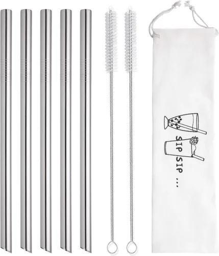 Miniatura 3 de [Puntas en ángulo] 5 popotes de té de burbujas reutilizables de 10 pulgadas y popotes para batidos, popote de acero inoxidable de 0.5 pulgadas