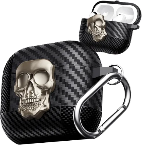 Miniatura 11 de Funda para AirPods Pro de 2ª generación, calavera con cerradura y llavero para hombres, divertida fibra de carbono de cuerpo completo, a prueba