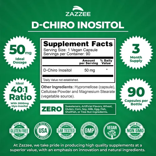 Miniatura 2 de D-Chiro Inositol para SOP 90 cápsulas vegetarianas 50 mg por ración Vegetarianos/veganos Potente apoyo SOP, fertilidad, y reproductiva