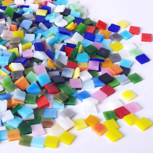 Azulejos de mosaico de colores surtidos 500g/1.1lb, piezas de mosaico de vidrio transparente manchado con caja organizadora para manualidades,